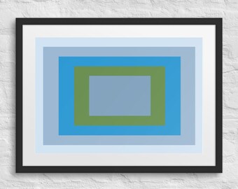 Costa Rica Blue - Minimalist Geometric Framed Print | Blue & Green Color Field Art