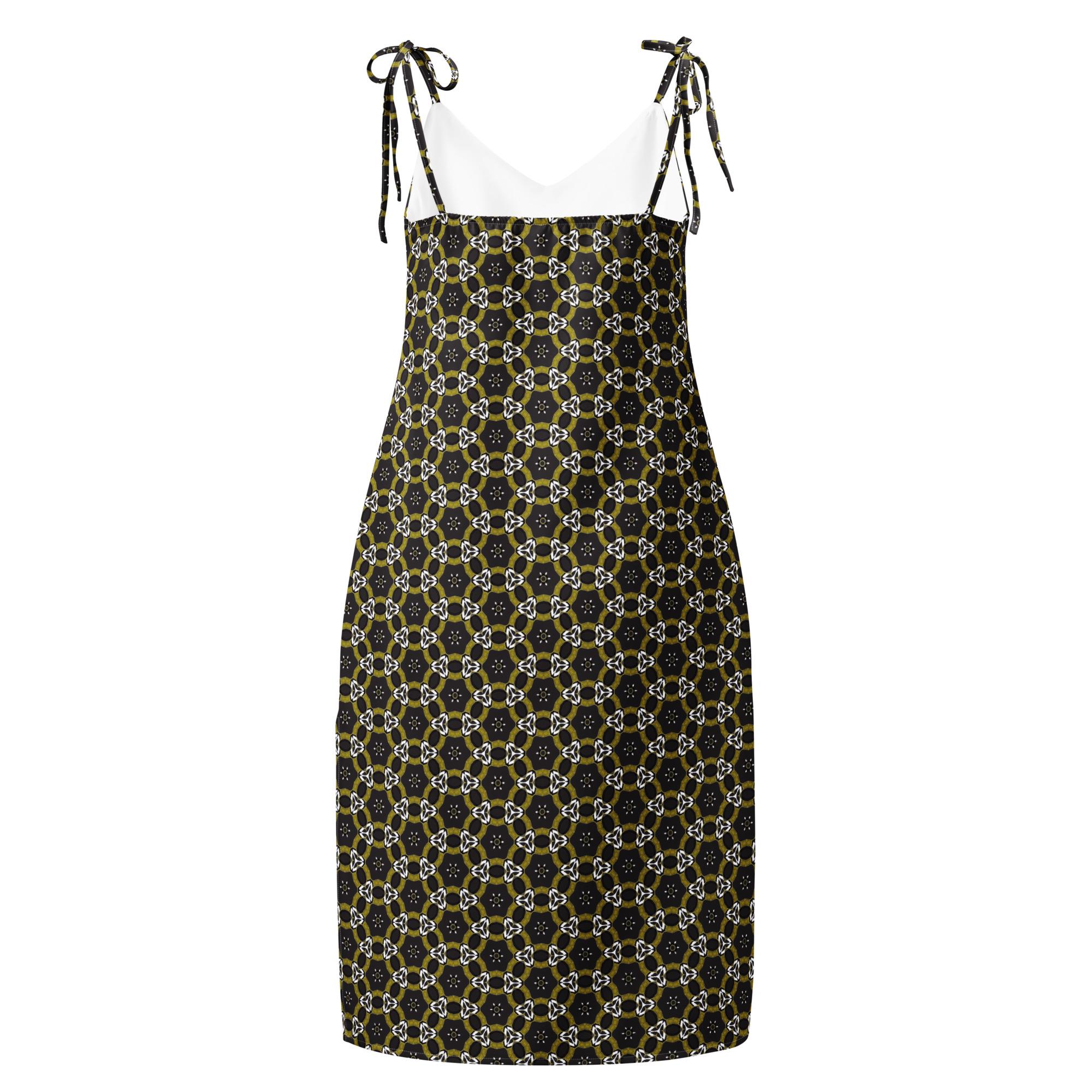 Black and Gold Chain Print Slip Dress: Elegant Midi Sundress Black and Gold Chain Print Slip Dress: Elegant Midi Sundress