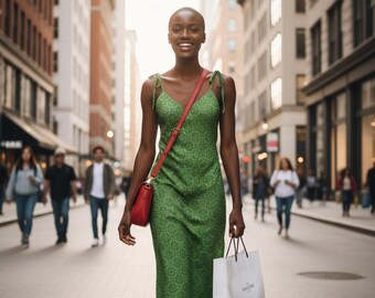 Green Geometric Slip Dress: Boho Festival Outfit