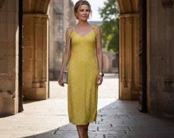Yellow Floral Chiffon Slip Dress: Boho Summer Sundress