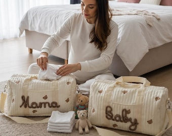 Borsa coordinata per mamma e bambino - Organizer per neonato in ospedale - Set di 2 borse per il weekend - Coppia di borsoni per gravidanza, maternità e nascita - Regalo per la festa della mamma