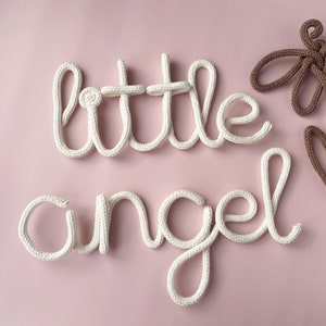 Letrero de pared con nombre de alambre tejido LITTLE ANGEL para guardería - Decoración de letras para la esquina de la habitación del bebé - Adorno de letrero artístico grande para puerta - Palabras de regalo para baby shower