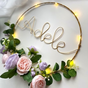 Birthday Girl Name Decor Gift - Dusty Pink LED Fairy Light Lamp - Floral Teenager Wall Sign Ornament - Flower Initial Daughter Niece Name