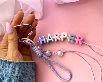 Nom d'enfant personnalisé porte-clés lettre perle sac accessoire clé breloque fille colorée fête d'anniversaire faveur cadeau sac à main personnalisé mot corde charme