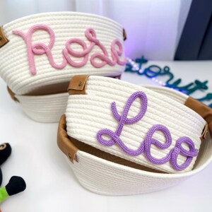 Baby Geschenkkorb - Spielzeugkorb mit personalisiertem 3D Namen - Neugeborene Geschenkkorb aus gewebtem Baumwollseil - Geschenkkorb für Mädchen oder Jungen