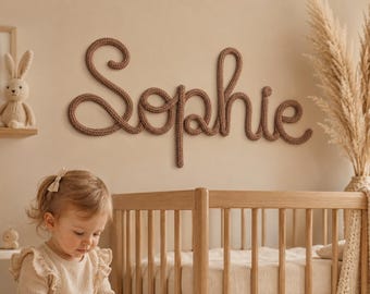 Personalized Nursery Name Sign, Custom Baby Name Wall Decor, Knitted Wire Name Sign, Neutral Scandinavian Nursery Decor, Baby Shower Gift