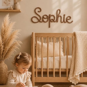 Prénom personnalisé pour chambre d'enfant, décoration murale nom de bébé personnalisée, nom prénom en fil de fer tricoté, décoration scandinave neutre pour chambre de bébé, cadeau de baby shower