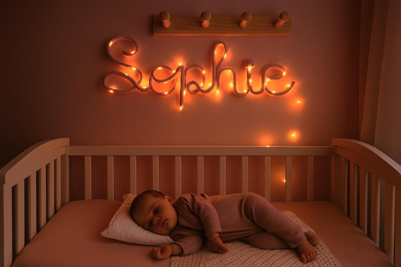 Baby Name Wall Decor Nursery Night Light Personalized LED Bedside Lighting Decoration Handcrafted Kids Word Shaped Whimsical Birthday Gift