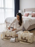 Matching Mama & Baby Name Bag - Newborn Hospital Organiser -Weekend 2x Bag Set -Pregnancy Maternity Birth Duffle Pair - Mother\u2019s Day Gift product logo