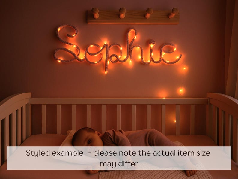 Baby Name Wall Decor Nursery Night Light Personalized LED Bedside Lighting Decoration Handcrafted Kids Word Shaped Whimsical Birthday Gift image 2