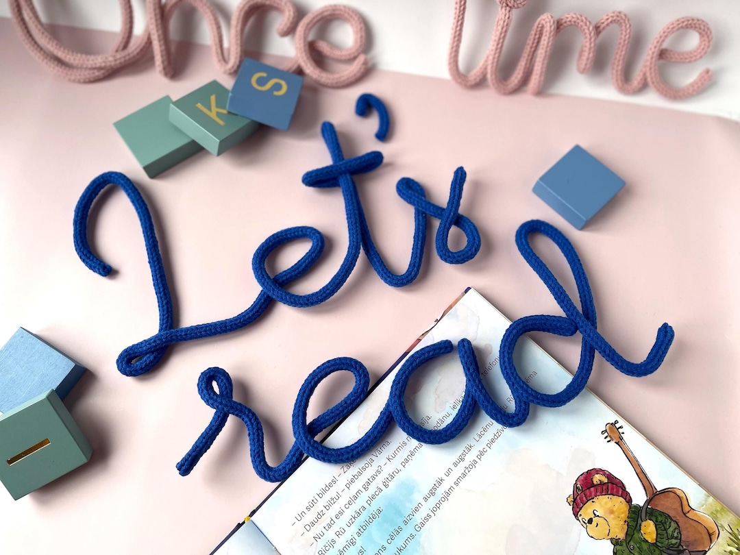 LETS READ Knitted Wire Wall Name Sign for Nursery - Lettering Decor for ...