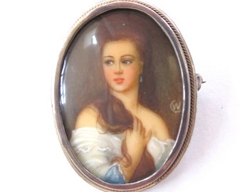 Late Victorian Era 800 Silver French Portrait Brooch/Pin/Pendant