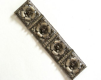 RESERVED: Art Deco Silver Metal Floral Filigree Belt Buckle