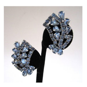 Circa 1950er Jahre Blaue Strass Fächer Ohrringe