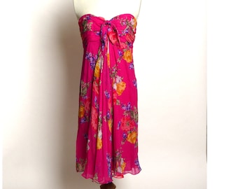 Vintage Circa 1990s Ralph Lauren Pink Silk Floral Dress