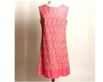 Circa 1960s Vintage Embroidered Floral Sheath Dress