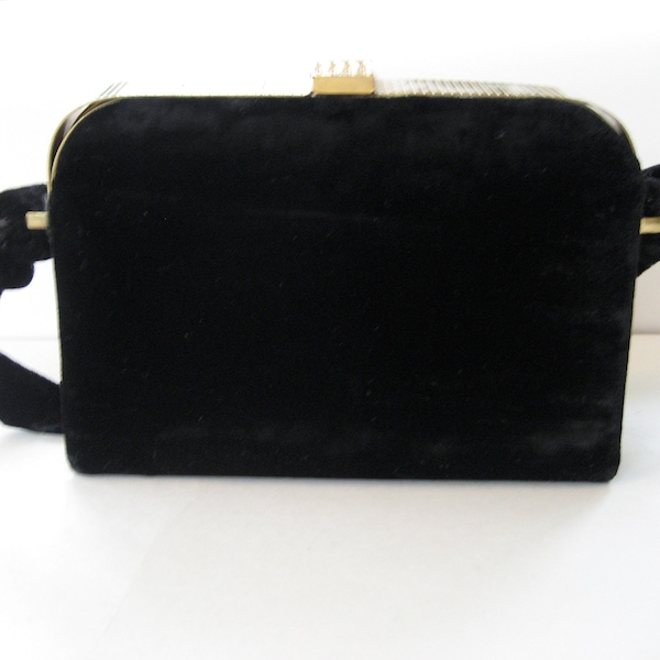 Circa 1940s L&M Spot-Lite Black Velvet Box Purse