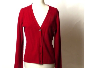 Banana Republic Petite Red 100% Cashmere Cardigan Sweater