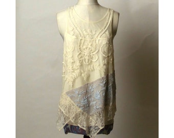 Anthropologie Leifnotes Cream and Blue Lace Tank Top - Tags attached