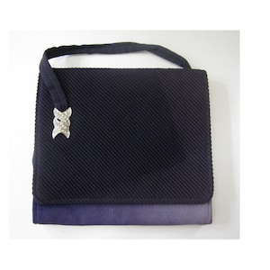 Circa 1940s Navy Blue Tuck Fabric Purse