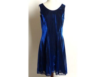 Circa 1980s Shar Ade Nites Cobalt Blue Velvet Rhinestone Dress
