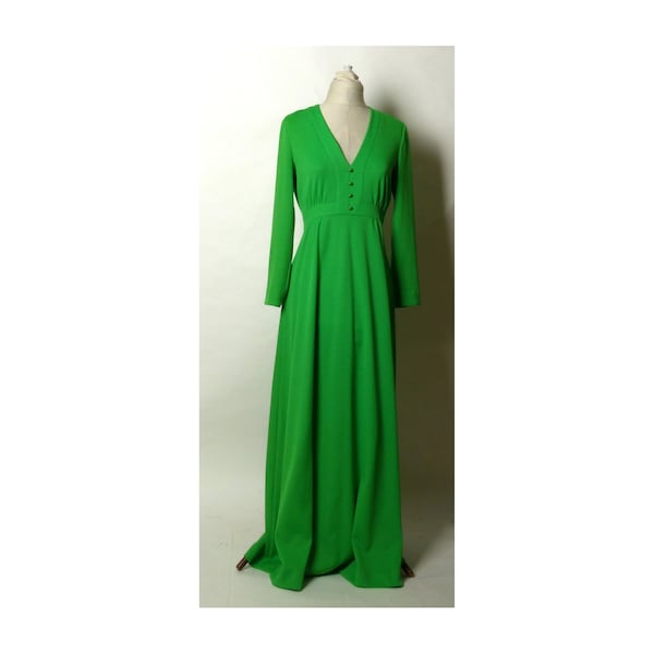 Late 1960s/Early 1970s Emerald Green Butte Knit Maxi-Dress