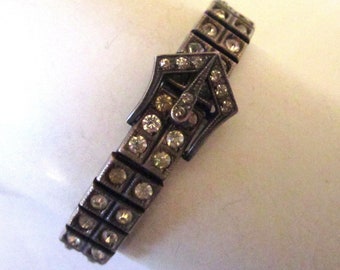 Bracelet Vintage Métal Et Strass Style Art Déco Années 1920 - Occasion Bon état