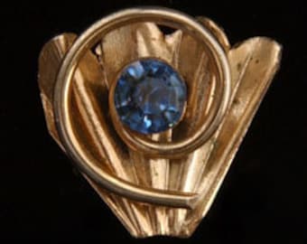Circa 1940s Blue Fan Rhinestone Earrings