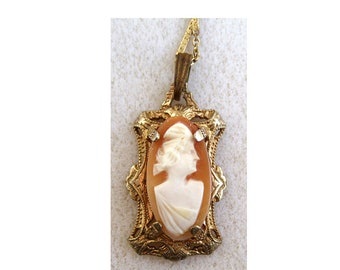 Circa 1940s Gold-filled Shell Cameo Necklace