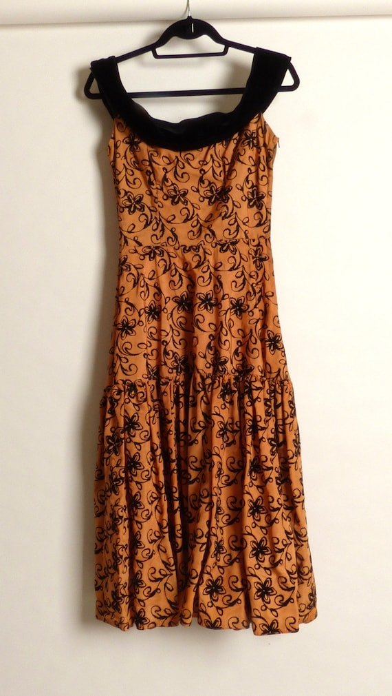 Circa 1950s Bronze Taffeta Silk Burnout Dress - image 2