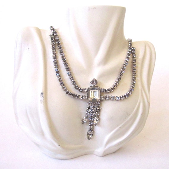 Circa 1950s Rhinestone Tassel Necklace - image 1