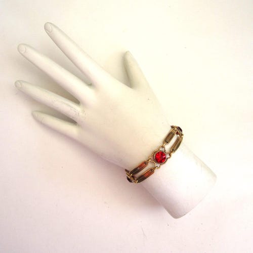 1/20 12K Gold Vermeil on sale Red Glass Double Bar Bracelet