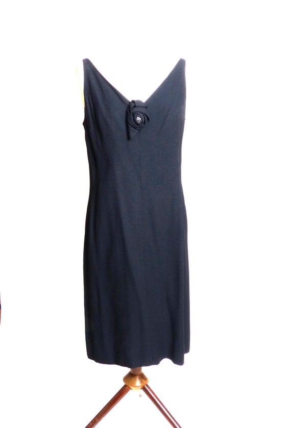 Circa 1940s Polyester Crepe Black Dress with Bead… - image 2