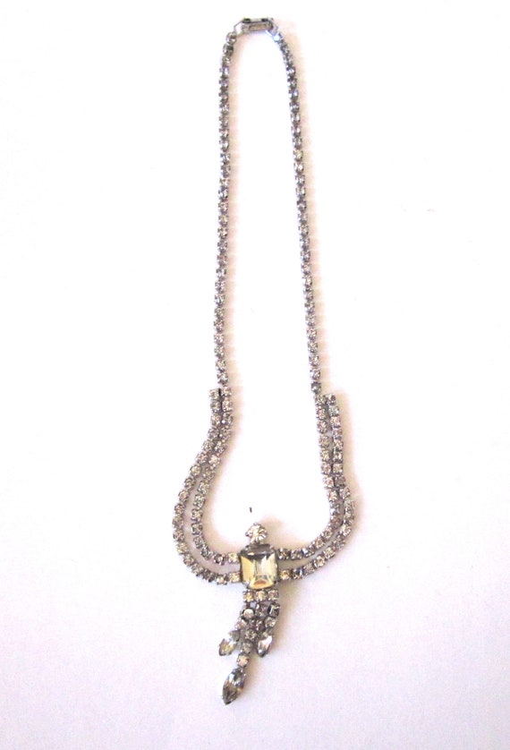 Circa 1950s Rhinestone Tassel Necklace - image 3