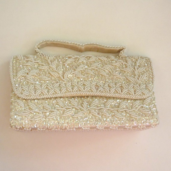 Circa 1950s DuBarry White Beaded Purse/Handbag
