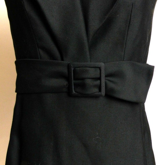 Circa 1960s Black Belted Shawl Collared Dress - image 5