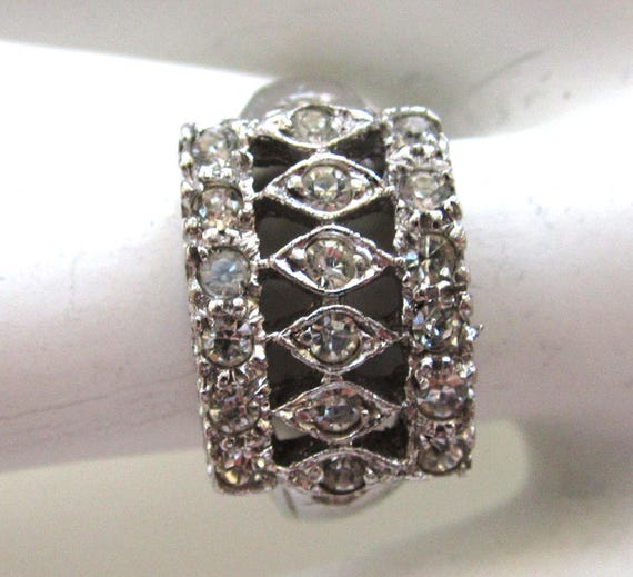 Sterling Silver Architectural Rhinestone Ring - image 1