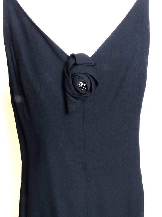 Circa 1940s Polyester Crepe Black Dress with Bead… - image 3