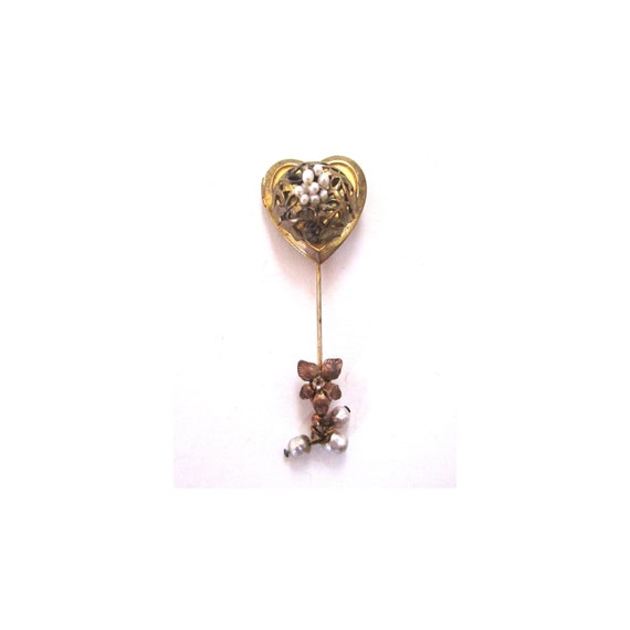 Circa 1940s/950s Miriam Haskell Heart Locket Stic… - image 1