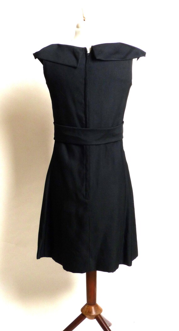 Circa 1960s Black Belted Shawl Collared Dress - image 6