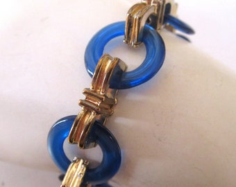Circa 1960s Blue Lucite and Gold Tone Bracelet