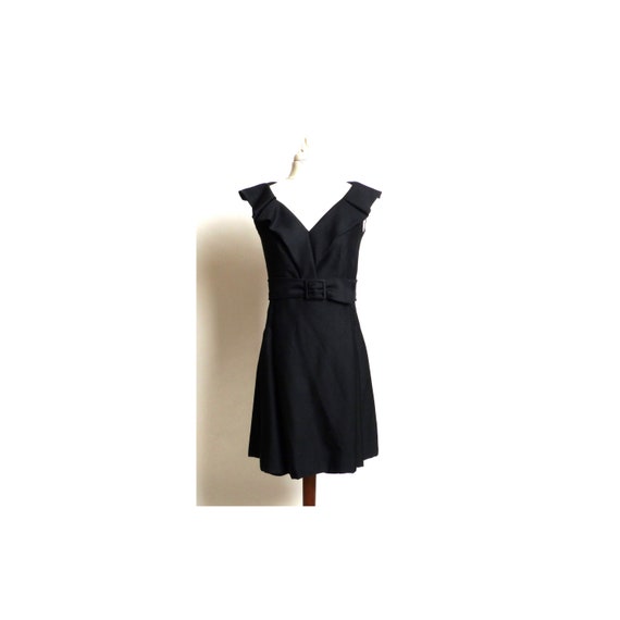 Circa 1960s Black Belted Shawl Collared Dress - image 1