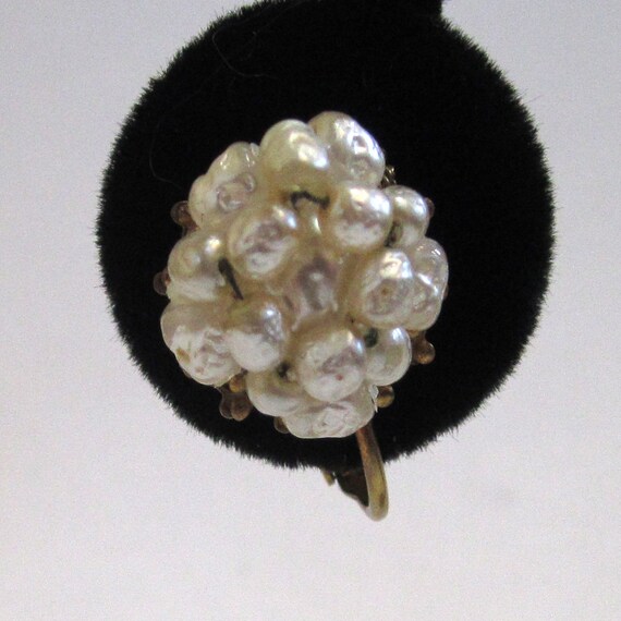 Circa 1940s Miriam Haskell Cluster Faux Pearl Ear… - image 1