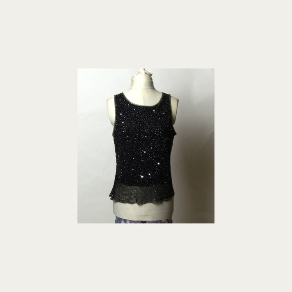 Circa 1980s Stenay Black Silk Beaded Sequin Top - image 1