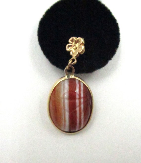 Circa 1940s Red Banded Agate Scarab Pierced Earrin