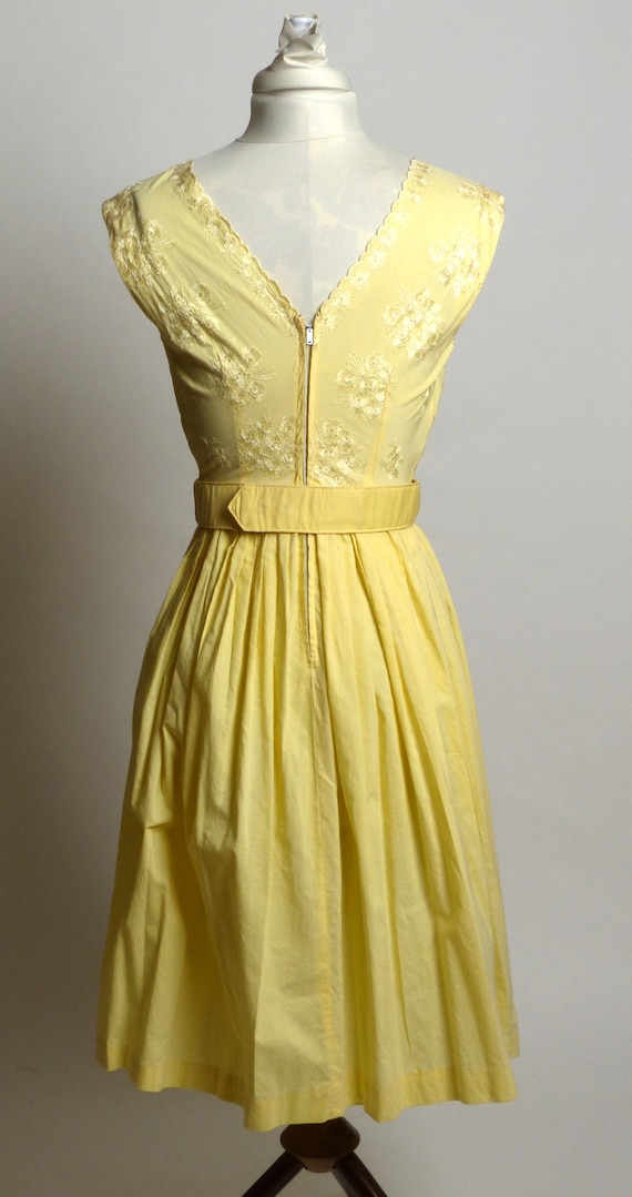 Circa 1960s Yellow Cotton Embroidered Sundress - image 4