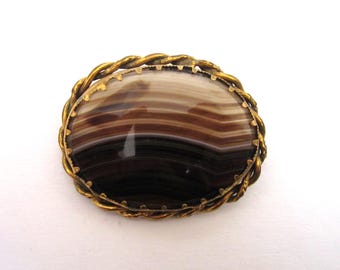 Victorian Banded Agate Gold-Filled Brooch/Pin
