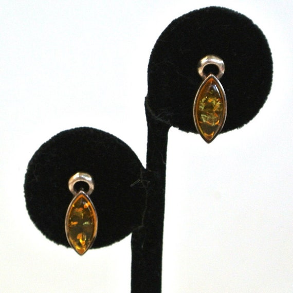 1980s Sterling Silver Amber Earrings - image 1