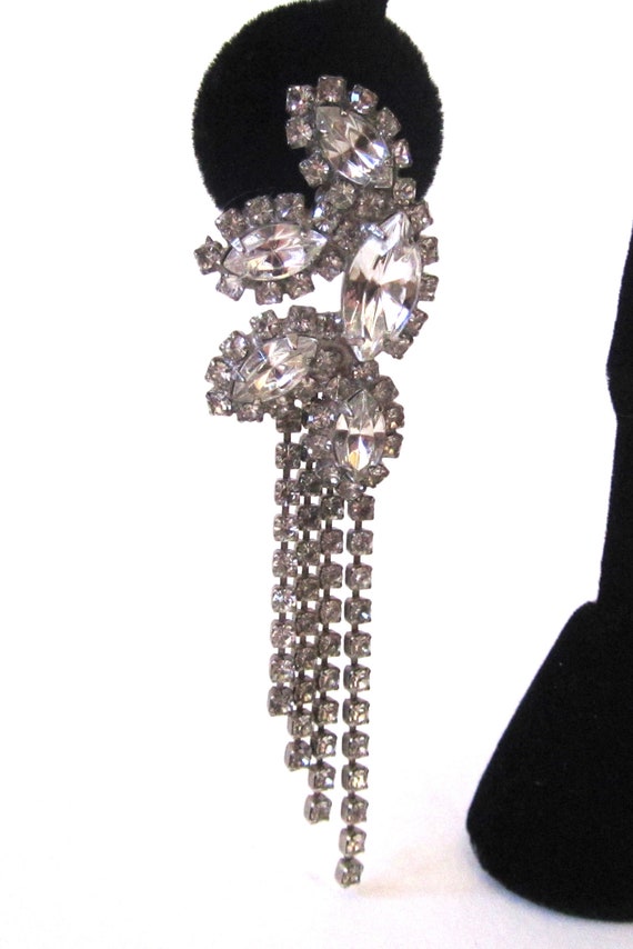 Circa 1970s Rhinestone Tassel Pierced Earrings - image 3