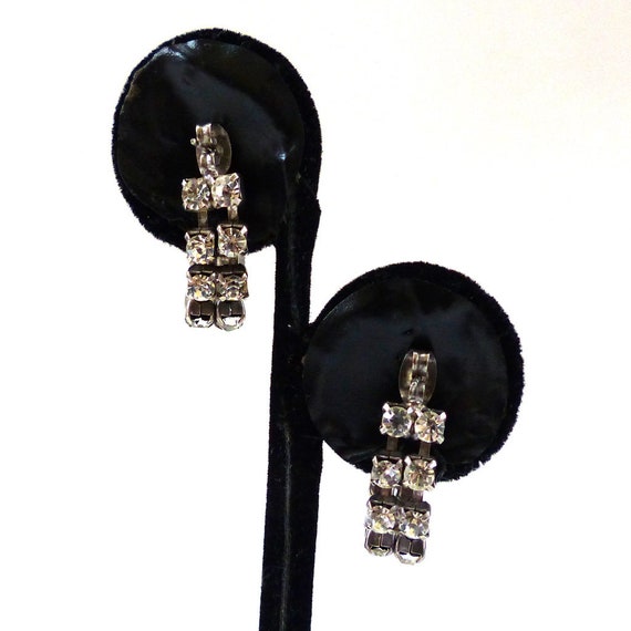 Circa 1980s Rhinestone Soft Hoop Earrings - image 1